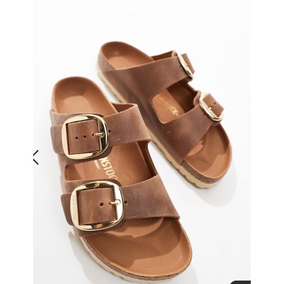 Birkenstock Arizona Big Buckle Leather Sandals Cognac - Picture 1 of 5